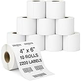 EpicRise 4"x6" Direct Thermal Shipping Labels, Compatible with DYMO 1744907 & DYMO LabelWriter 4XL, Perforated, Strong Adhesive, BPA Free, NOT for DYMO 5XL, (10 Rolls/2200 Labels)