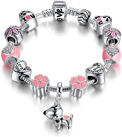 RONLLNAPuppy Dog Charm Bracelet for Teen Girls Love Heart Charm Bracelets Gifts for Girls Birthday Jewelry