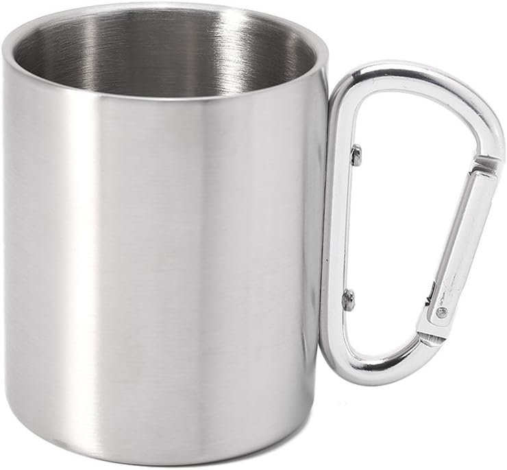 haia7k4k Keychain Carabiner Clips, 220ml Camping Travel Stainless Steel Cup Carabiner Hook Handle Picnic Water Mug