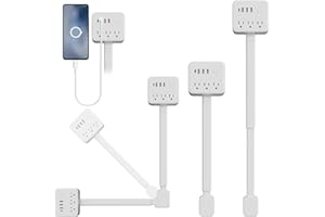 Tshiwort Electrical Outlet Extender Stick with 180° Rotating Plug, 3 AC Outlets & 4 USB Ports Expandable Wall Socket, Power O