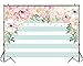 Funnytree 7X5ft Pink and Mint Green Floral Backdrop Stripes Flowers Birthday Party Photography Background Watercolor Gold Sprinkle Bridal Shower Dessert Table Banner Wedding Decorations