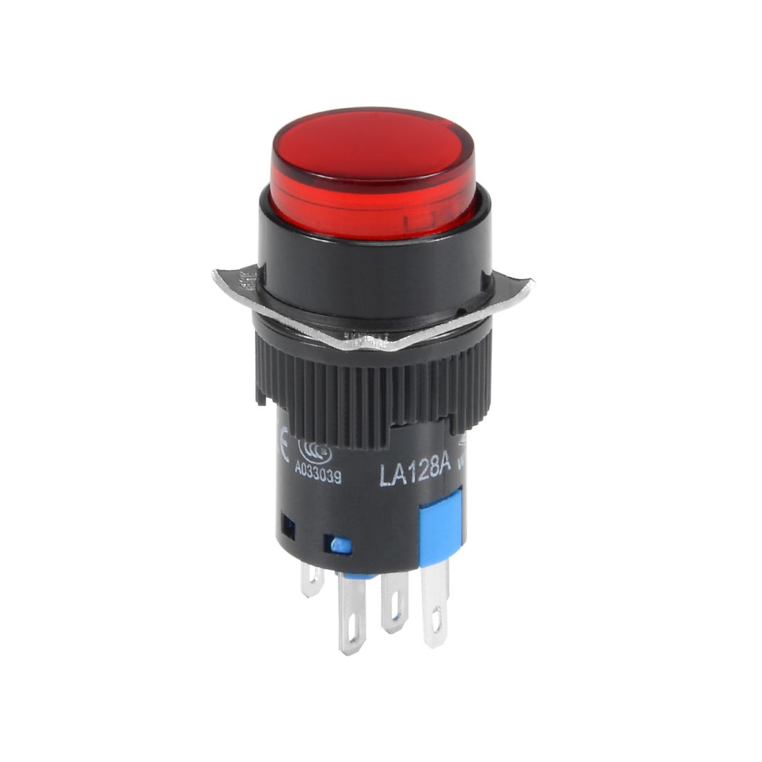 Sourcingmap 16mm Latching Push Button Switch Red LED Light Round Button DPST 1 NO 1 NC Light 24V
