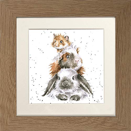 Wrendale Designs "Piggy In The Middle" Rabbit Guinea Pig and Hamster Framed Picture in Various Frame Colours (Oak) — image 1