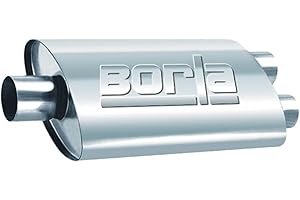 BORLA 40348 ProXS ProXS Muffler 2.5" Center Inlet/ 2.5" Dual Outlet, 4" x 9.5" Oval, 19" Long Body, 25" Overall Length. Universal Part. Reversible Design.