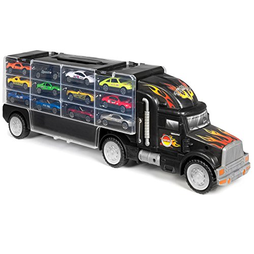 Kids 2Sided Transport Car Carrier Semi Truck Toy With 18 Cars And 28
