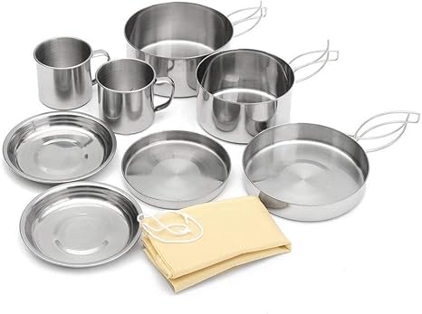 Amazon Co Jp 設定ハイキングtaveling調理器具を備えた網袋を調理キャンプアウトドア食器ステンレスボウル折りたたみ ボウル 9 1 スポーツ アウトドア