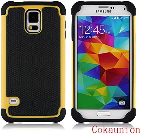 Samsung S5 case,galaxy S5 case,CUNNEW[Non-slip][Shockproof][PC+TPU][Two-in-one][Football lines]Dual Hard External Shell and Soft Internal Silicon Protection Inlay protective jacket. (Yellow)