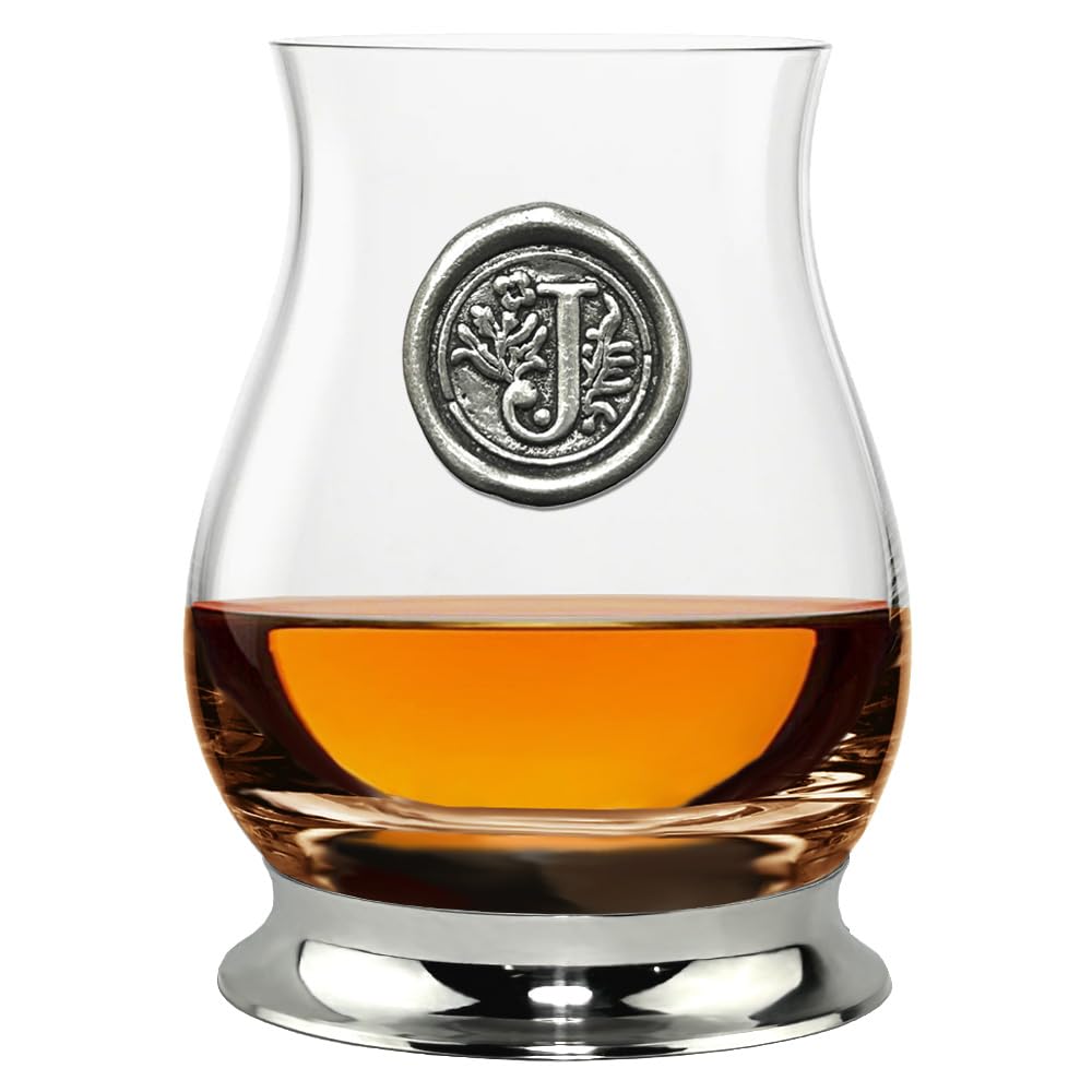 English Pewter Company Glencairn Personalised Whisky Mixer Glass with Monogram Initial - Unique Gifts for Men - with Your Choice of Initial 350ml [WGP110] (J)