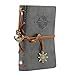 EvZ Leather Writing Journal Notebook, 5 Inches Vintage Nautical Spiral Blank String Diary Notepad Sketchbook Travel to Write in, Unlined Paper, Retro Pendants, Classic Embossed, Grey