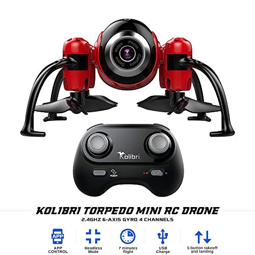 Kolibri Torpedo Mini RC Drone for Kids & Beginners, Best Small Drone with 480P Wi-Fi Camera Live Video Feed, 2.4GHz 6-Axis Gyro 4 Channels FPV App Controlled Quadcopter w/Headless Mode.