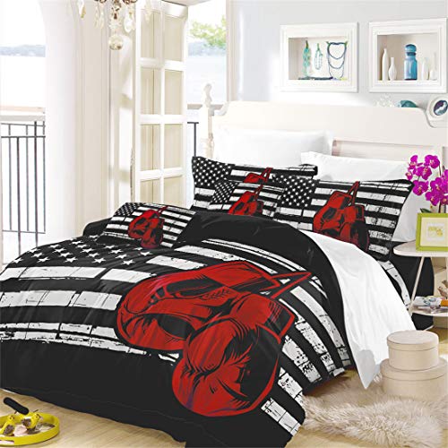 American Flag Duvet Cover Full Size,Independence Day Home Decor,Quilt Cover Full Red Boxing Gloves Bedding Set 3 Pcs