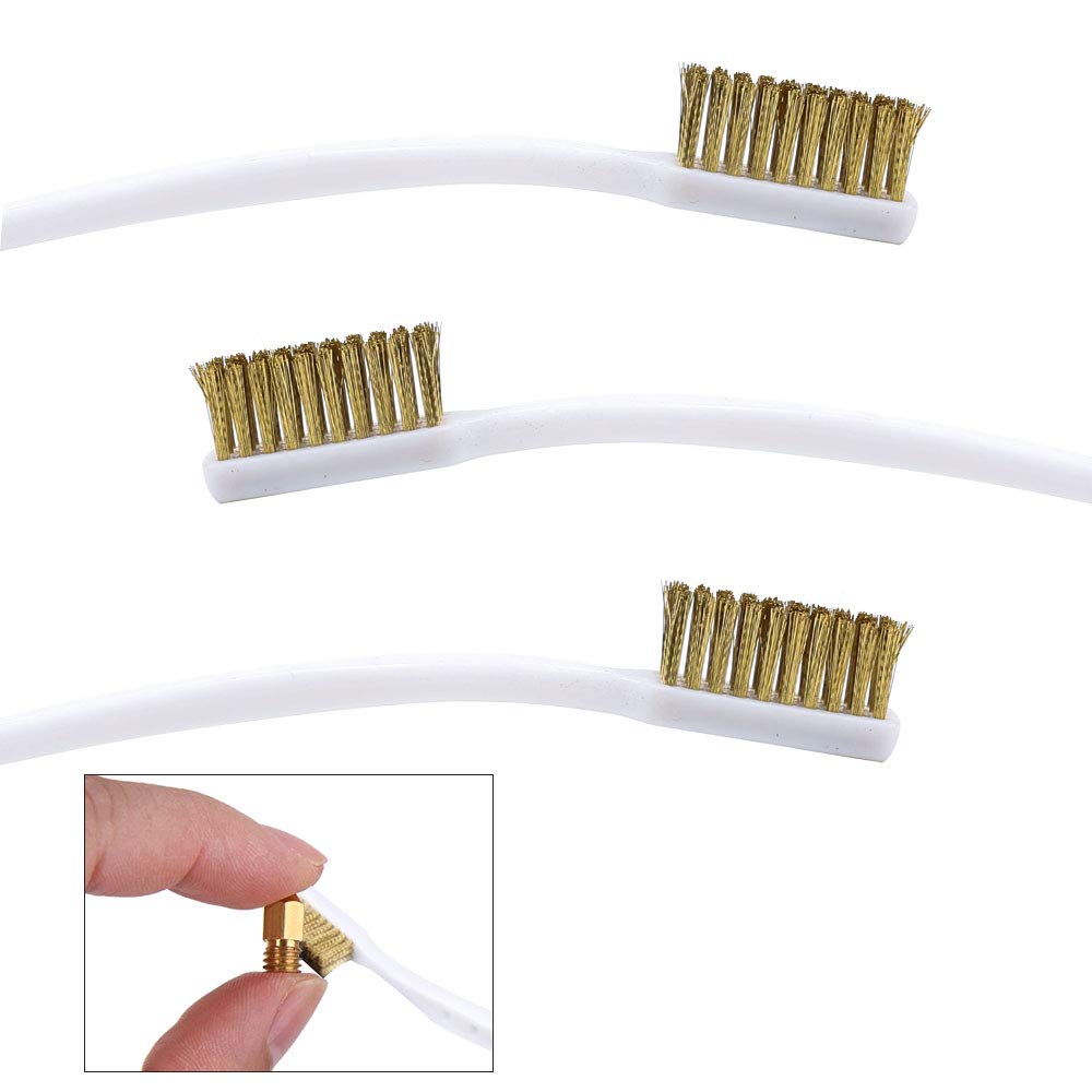 FOGAWA 3Pcs Mini Brass Wire Brush Set Metal Rust Brush Copper Wire Toothbrush Bristle Scratch Brush with Curved Handle for 3D Printer Nozzle Cleaning Welding Slag (A-3pcs)