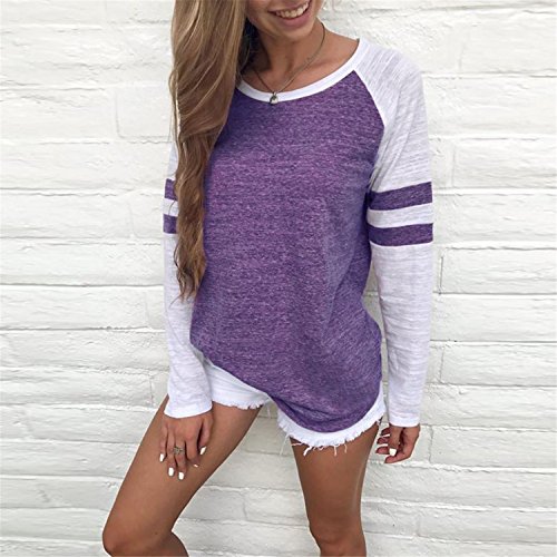 KESEE Clearance Womens Clothingâ˜€ Fashion Ladies Long Sleeve Splice Blouse Tops Clothes T Shirt (XL, Purple)