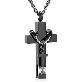 shajwo Cross Urn Necklace for Ashes Birthstone Rose Flower Cremation Jewelry for Women Gilrs Keepsake Memorial Ashes Pendant