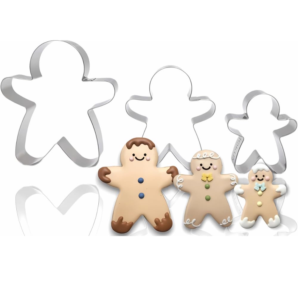 JOKUMO Gingerbread Men Set of 3 Cookie Cutter Set 4” Large Shape Cookie Cutter Mold - 18/0 Stainless Steel