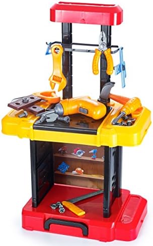 JaxoJoy Collapsible 40 Piece Workbench Set, Kids Workshop Tool bench, For Children Perfect Gift, Construction, 40 Pieces For Ages 3+