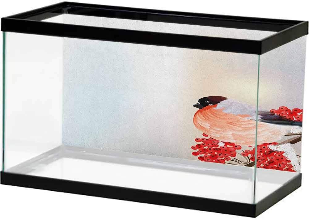 Glifporia Underwater World Backdrop Rowan,Border with Wild Red Mountain Ashes on Twigs Hand Painted Natural Artwork Print, Orange and Pearl Undersea World