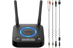 1Mii B06TX Bluetooth 5.2 Transmitter for TV to Wireless Headphone/Speaker, Bluetooth Adapter for TV w/Volume Control, AUX/RCA/Optical/Coaxial Audio Inputs, Plug n Play, aptX Low Latency & HD