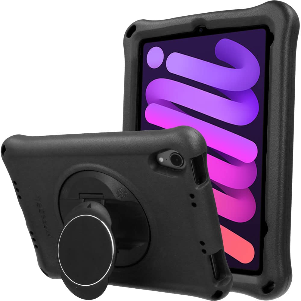 TECHGEAR Bumper+ Case For iPad Mini 7/6 (7th / 6th Generation) 2024/2021 Rugged Shockproof Soft Protective Easy Grip Body Case with Stand, Hand Holder, Screen Film, Kids Proof Case [Black]