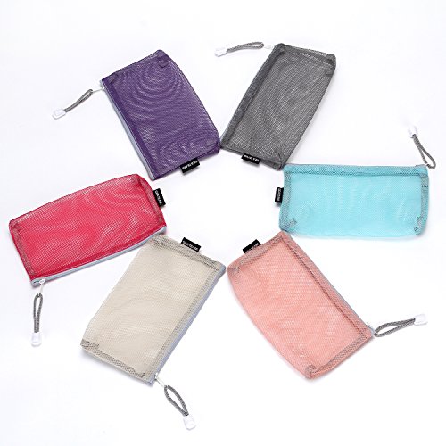 Sea Team 6pcs Multicolored Portable Travel Toiletry Pouch Nylon Mesh Cosmetic Makeup Organizer Bag with Zipper