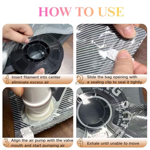 Vacuum Filament Bags PLA Container Filament Storage Bags for Bambu Lab PLA with Electric Pump,10 Packs 2.0 Bags+2 Clips