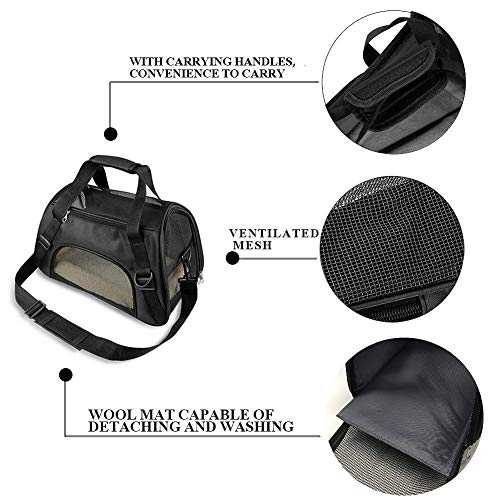 TIYOLAT Pet Carrier Bag, Airline Approved Duffle Bags, Pet Travel Portable Bag Home for Little Dogs, Cats and Puppies, Small Animals 40 x 20x 30cm (Black)