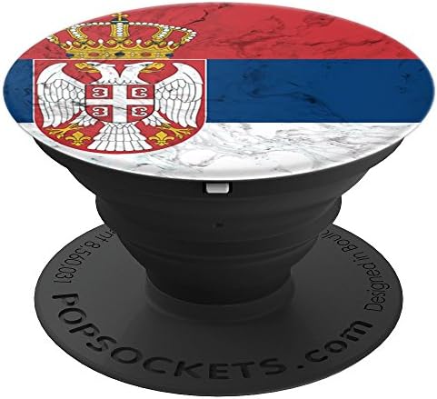 Serbia Flag over Marble Design - Serbian Pride - PopSockets Grip and Stand for Phones and Tablets