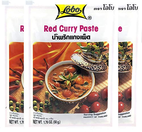 Lobo Thai Red Curry Paste - No MSG, No Preservatives, No Artificial Colors (Pack of 3)