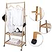 SONGMICS Clothes Rack on Wheels, Rolling Garment Rack with 2-Tier Storage Shelves, Hall Tree with 4 Coat Hooks for Shoes, Clothing, Bamboo URCR52N