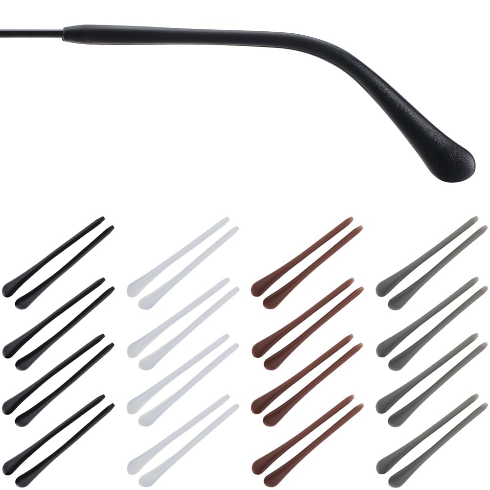 GORGECRAFT 16 Pairs 4 Colors Glasses Temple End Tips Anti-Slip Eyeglass End Tips Silicone Ear Grip Sock Hook Pads Pieces Tube Sleeve Comfort Glasses Arm Replacement for Thin Metal Eyeglass Legs