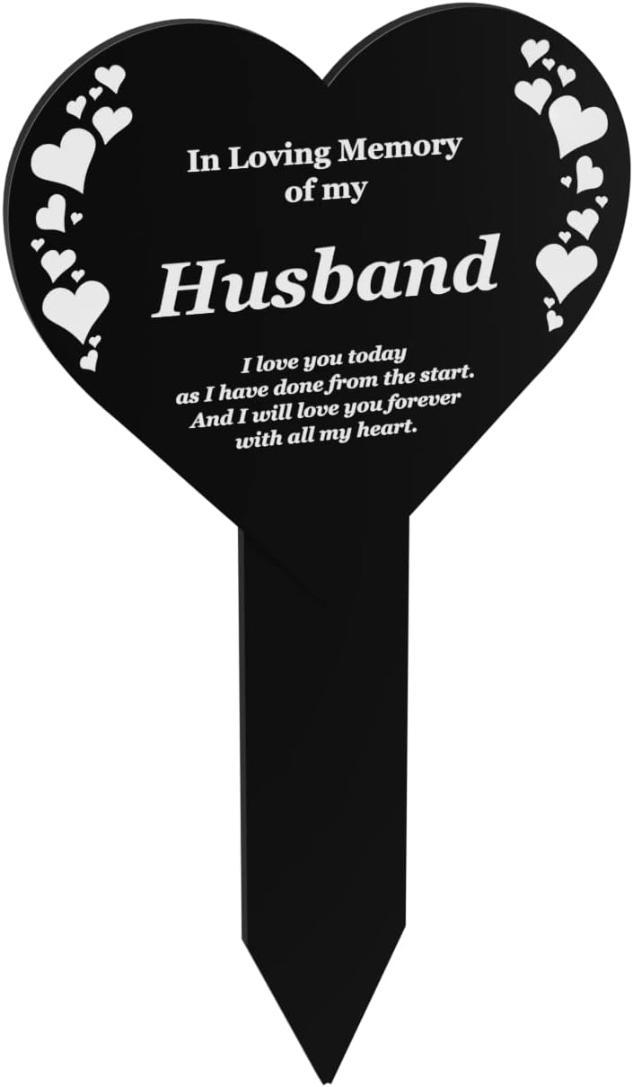 Plaques & Wall Art - Husband Memorial Remembrance Plaque Stake ¦ Hearts Design - Black, Waterproof, Outdoor, Grave Marker, Tribute, Plant Marker (Black)
