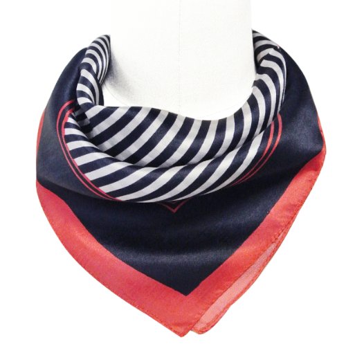 Wrapables 100% Silk Neckerchief Square Scarf, Sailor Stripes Navy