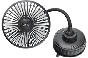 Luno Car Camping Fan - Suction Cup Fan for Car | USB-C Powered with 3 Speeds, Flexible Arm, 5 Blades, 360° Airflow & Headrest Mount - Compact Cooling Solution for Camping & Road Trips