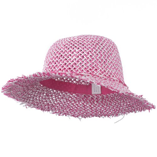Girl's Toyo Hat with Criss Cross Open Weave Design - Pink White 53CM