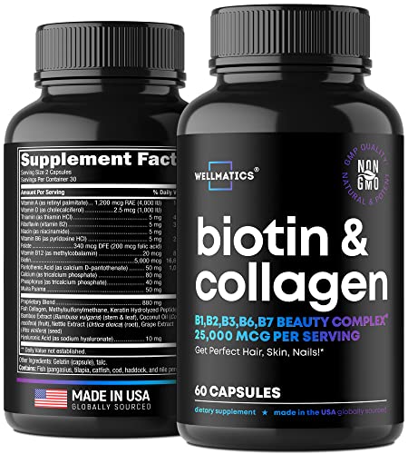 Biotin vitamins with collagen keratin hair growth supplement