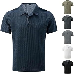 Breeze Polo Shirts for Men Short Sleeve Beer Belly Collared Textured Shirt Stretchy Quick Dry Golf Casual Cool Tops