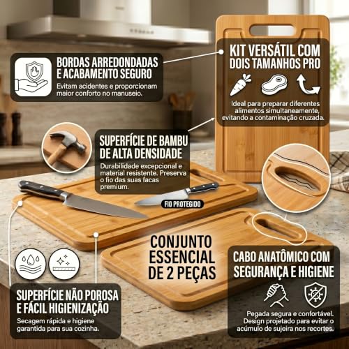 Kit 2 Tábuas de Corte em MDF Alta Densidade com Alça 39,5x23,5cm e 33,5x23,5cm
