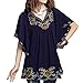 Ashir Aley New Floral Embroidered Butterfly Sleeve Wrap Ruffled Peasant Tops Blouse(XL,Navy Blue)