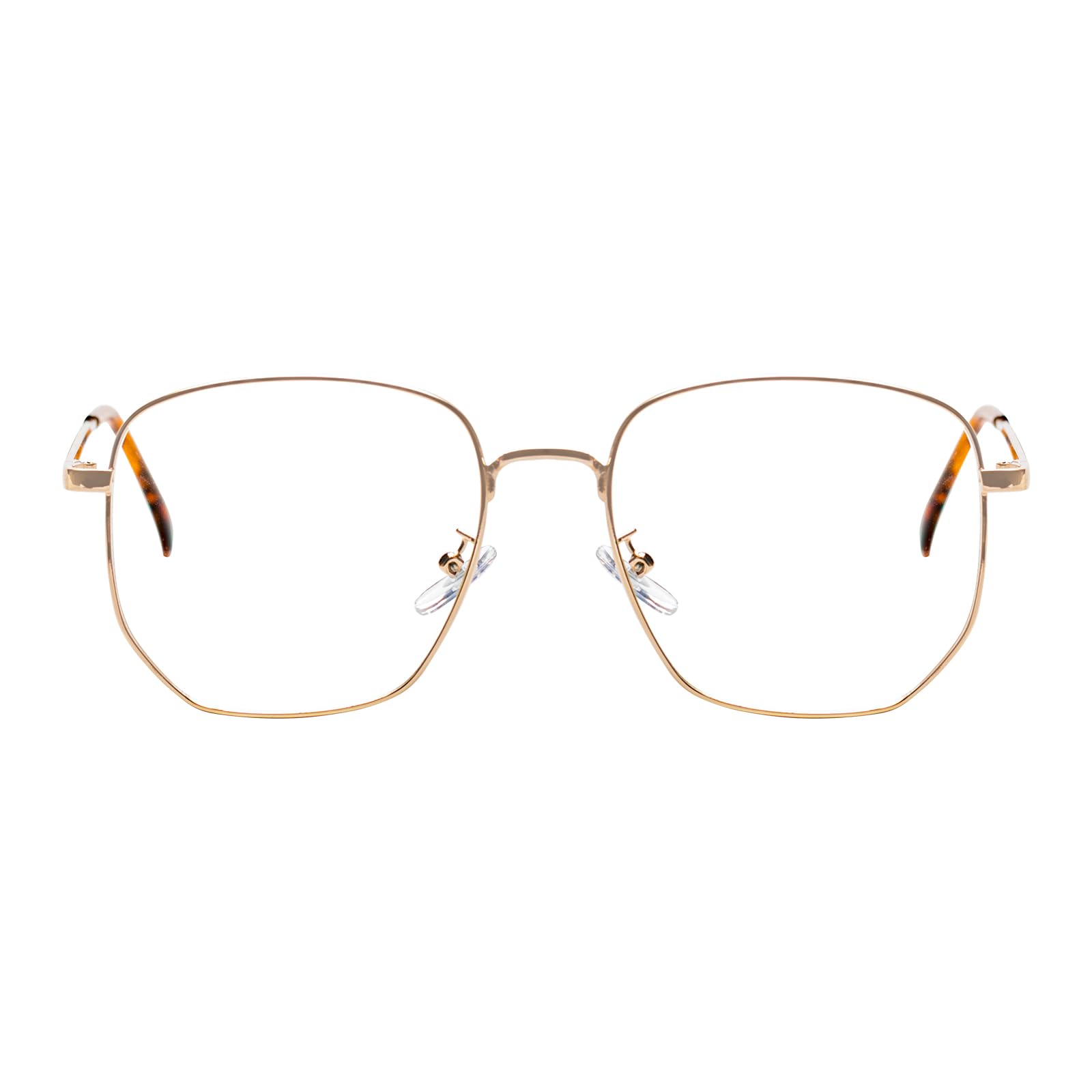 KAEOISFU Unisex Oversized Square Reading Glasses， Large Metal Frame Blue Light Blocking Computer Readers， Lightweight Durable Anti-Glare Eyeglasses（Gold，+0.0）