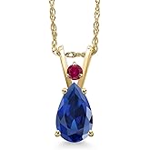 Gem Stone King 14K Yellow Gold Blue Created Sapphire and Red Created Ruby Pendant Necklace for Women | 1.13 Cttw | Gemstone September Birthstone | Pear Shape 8X5MM | With 18 Inch Chain
