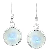 Natural Gemstone Round Shape Dangle Earrings for Women - 925 Silver Plated Lightweight & Comfortable Handmade Jewelry Earrings - Gift for Wedding Anniversary Valentine's Day