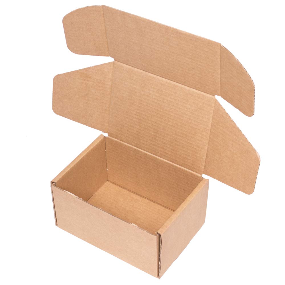 Pack of 20 Self-Assembling Kraft Cardboard Boxes with Lids - Double-Walled, Durable for Shipping, E-commerce, and Courier Services - measurements: 7.9 x 5.9 x 4.3 in