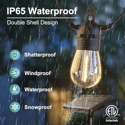 Quntis 16M Guirnalda Luces Exterior Solar & USB-C, 16 LEDs Bombillas Cadena Solares Exterior con Control Remoto, Impermeable IP65 Luz Solares Decorativas para Jardín, Terraza, Patio, Boda, Navidad