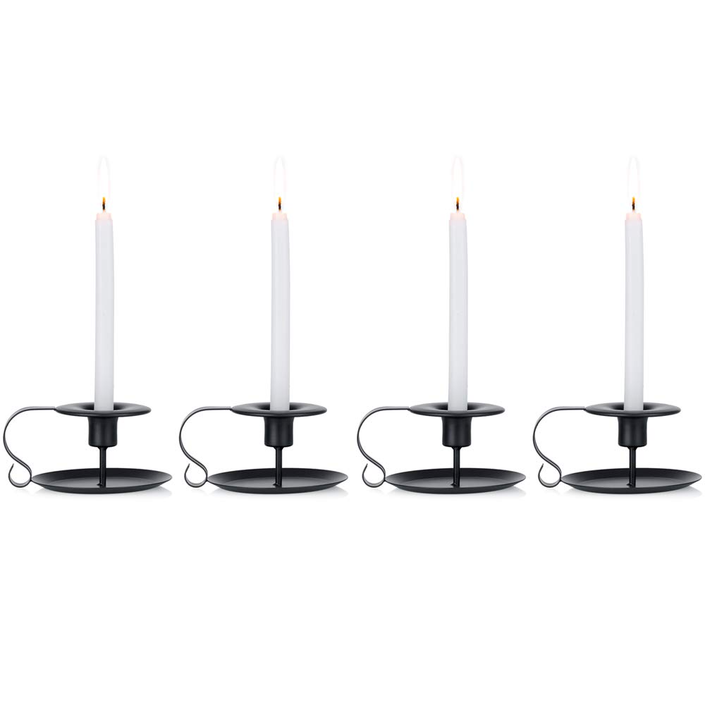 NUPTIO Black Candlestick Holder Vintage: Candle Holders Set of 4 Design Great Decoration for Home Housewarming Holiday Year Round Use Ivory Matte Finish Iron