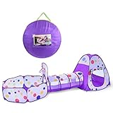 FUN LITTLE TOYS Toddler Ball Pits Play Tent, 3 PCs Kids Play Crawl Tunnel and Playhouse Tent with Zippered Storage Bag