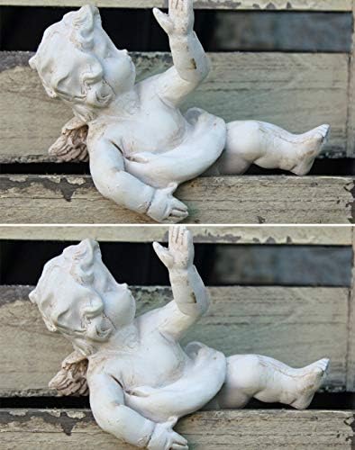 Set of 2 Cherub Pot Holders Ornaments Decorative Hanging Planter Ivory Sculptures GIFT NEW (2, Cherub Pot Holder (D))
