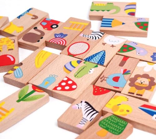 Creative Wooden Dominoes Cute Puzzle Solitaire Toys for Kids Multifunctional Wooden Dominoes for Early Education 28 Pieces