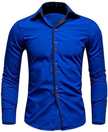 JFKFD Men's Button Front Tops Long Sleeve Slim Fit Casual Dress Business Shirts(Royal Blue)