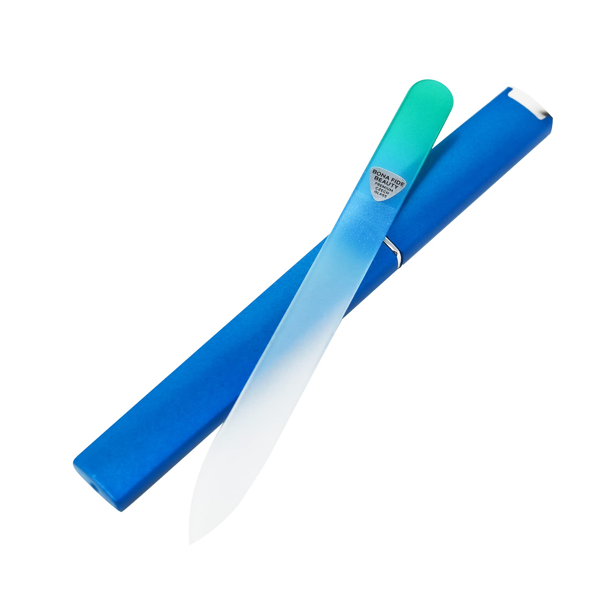 Bona Fide Beauty Czech Glass Nail File for Natural Nails, Single Crystal Nail File with Hardcase. Made in the EU. (Aqua)