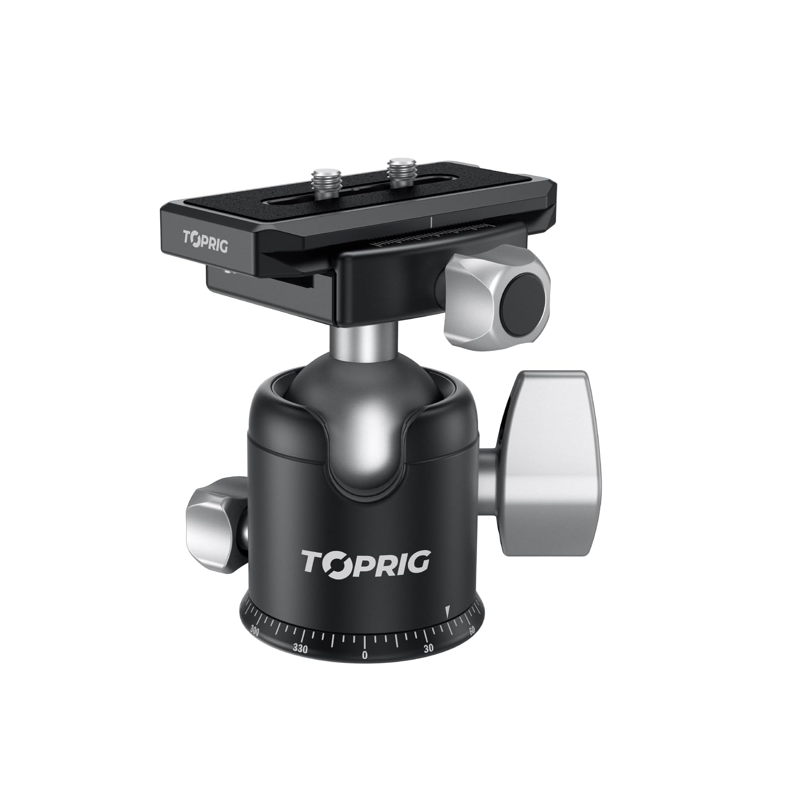 Toprig ball head,360°Panoramic Tripod Head with 1/4 Screw 3/8" Thread Mount and Arca Swiss Quick Release Plate,Compatible with DSLR Cameras,Camcorder,Smart Phone